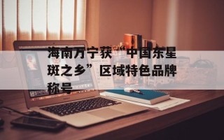 海南万宁获“中国东星斑之乡”区域特色品牌称号