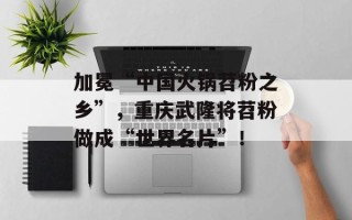 加冕“中国火锅苕粉之乡”，重庆武隆将苕粉做成“世界名片”！