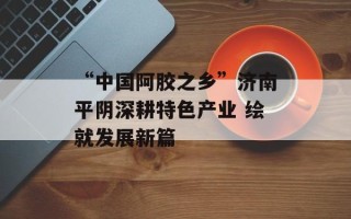 “中国阿胶之乡”济南平阴深耕特色产业 绘就发展新篇